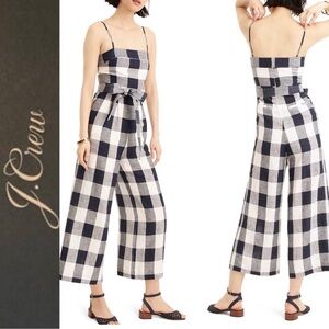 J.Crew Wide Leg‎ Linen Jumpsuit in Gingham Beauchamps Belted Size 2
